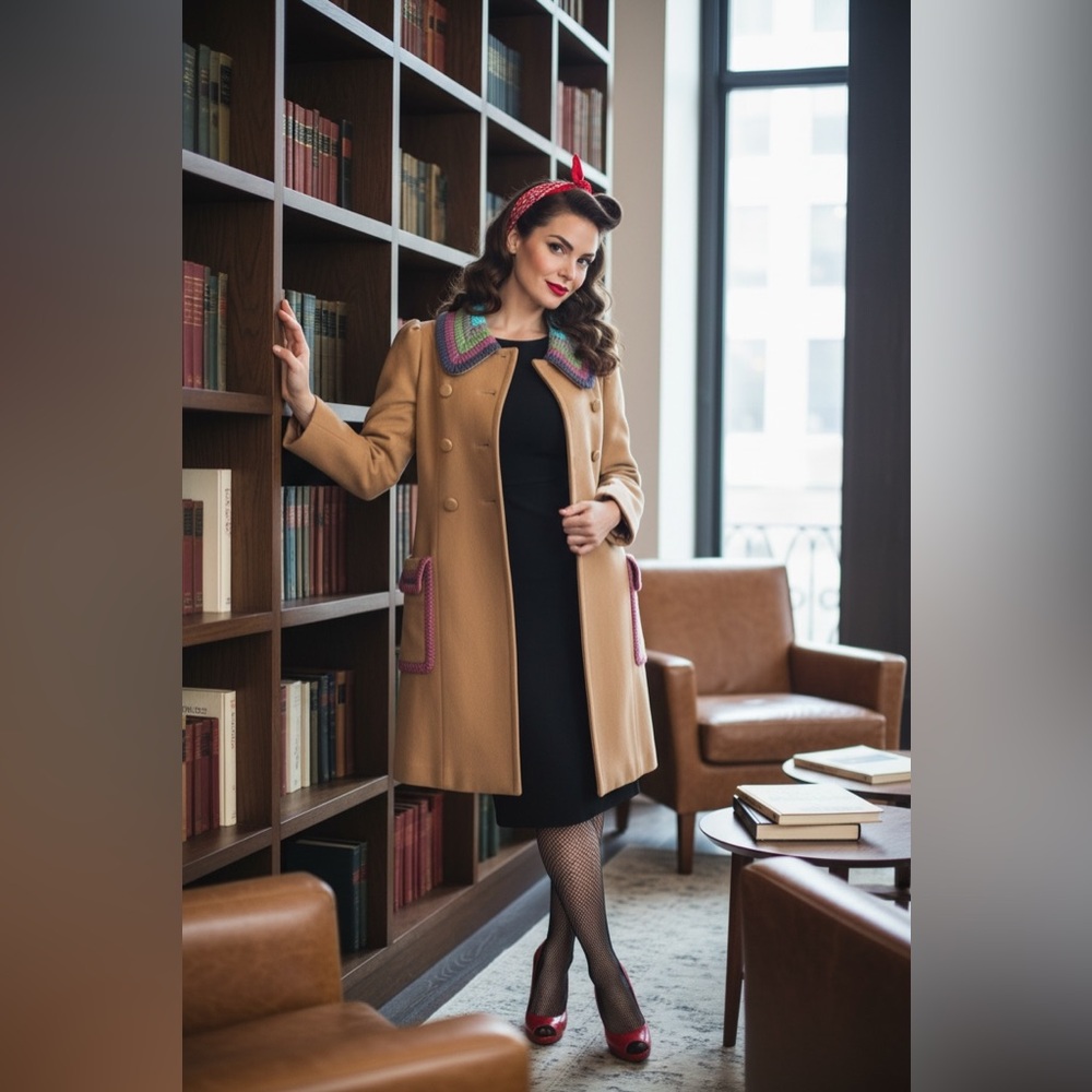 Plenty by Tracy Reese | Wool Blend Crochet Collar Coat, Camel, Size 0, GUC - Picture 7 of 16